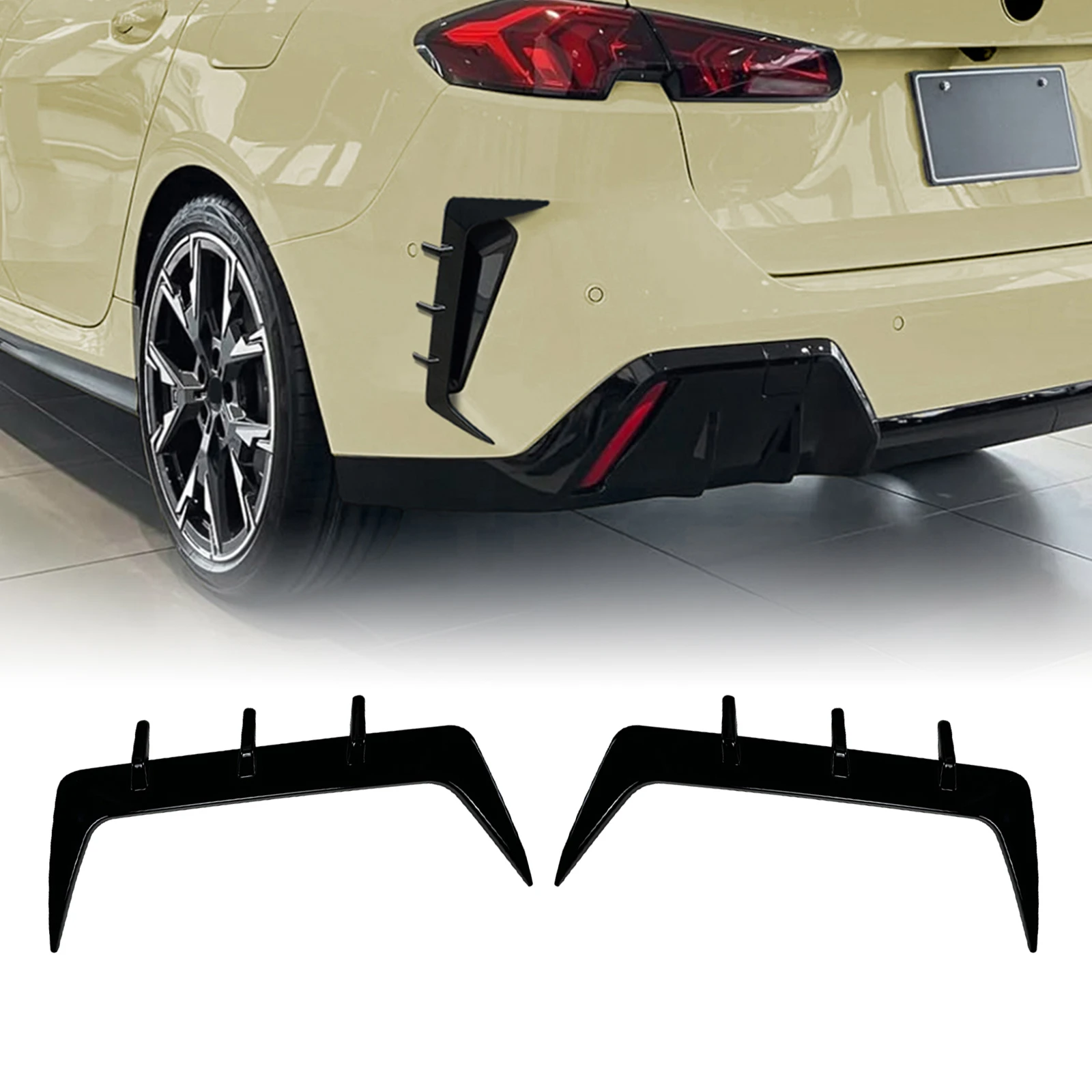 For BMW 2 Series F74 M Sport 2024-2025 Rear Bumper Side Air Vent Trim Gloss Black/Carbon Fiber Look Tail Boot Splitter Canards
