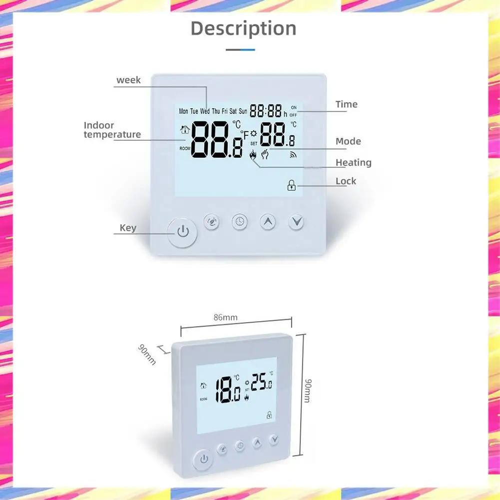 AIAI Layar LCD Termostat Cerdas Untuk Pemanas Listrik, Fitur yang Dapat Diprogram AC 95-240V 25A