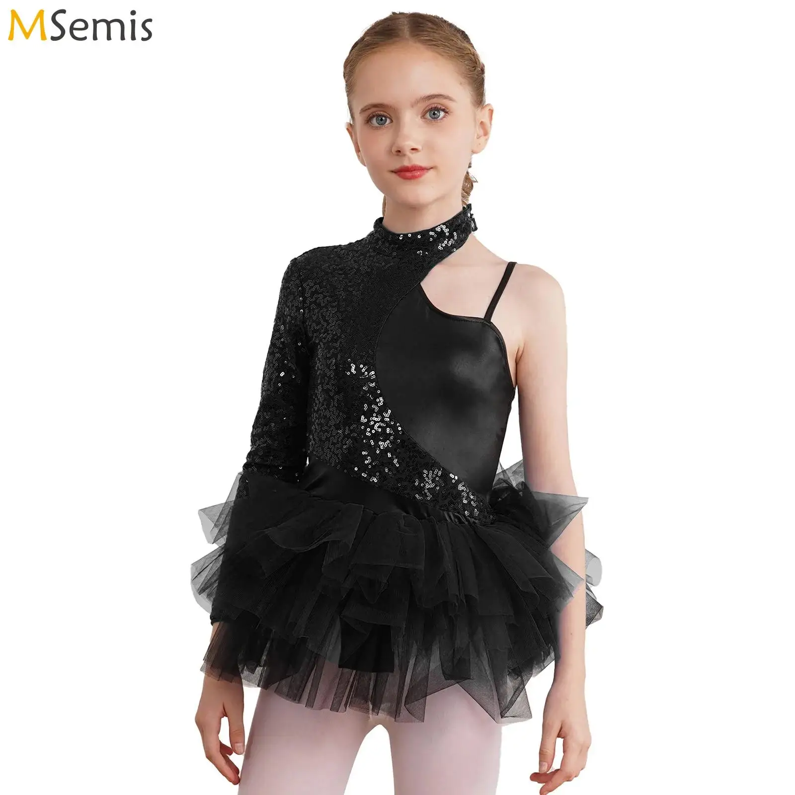 

Детский гимнастический купальник с блестящими пайетками для девочек, трико для балета и танцев, платье из тюля, юбка, платье-купальник, танцевальные костюмы для фигурного катания