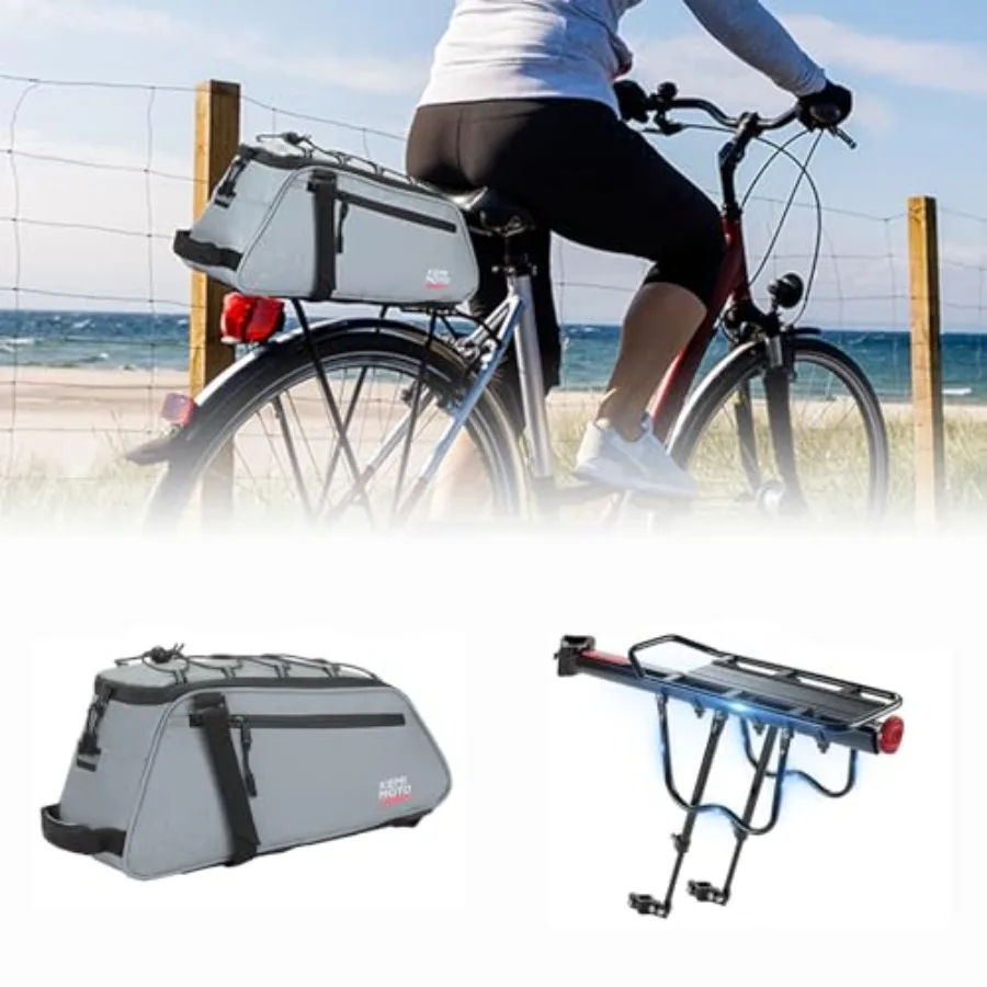 

13L Rear Bike Rack Bag Water-Resistant 3 in 1 Bicycle Trunk Bag and Rear Bike Rack for Bicycle - 220 lbs Capacity Aluminium All