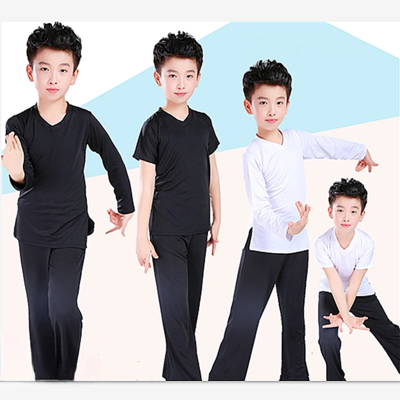 Boy Latin Dancewear Latin Dance Exercise clothes Ruffly Ballroom Stage Modern Boys Latin Dance training Clothes Shirt+pants sets