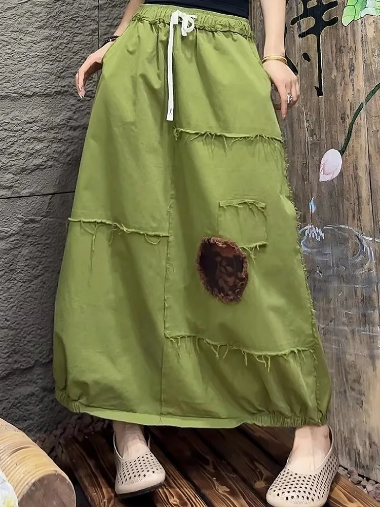 Amax LuluE 2026 Korean Spring Womens Fashion Elegant A-line Skirts Loose Casual Vintage Clothes Ladies Classic Cotton Streetwear