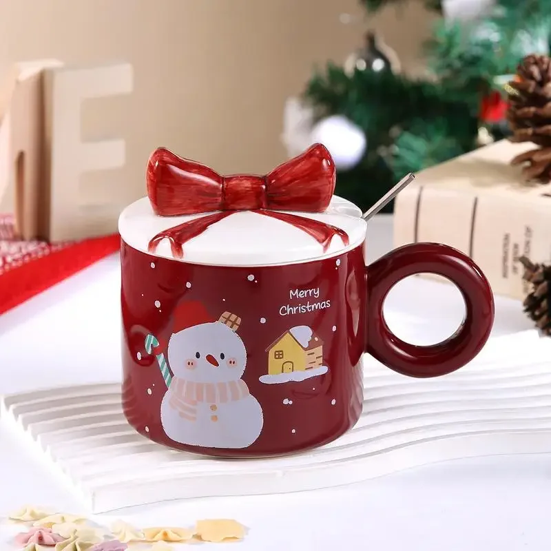 Creative Cartoon Christmas Pattern Coffee Cup with Moon Handle Ceramic Mug Breakfast Milk Cups for Kids Birthday Gift