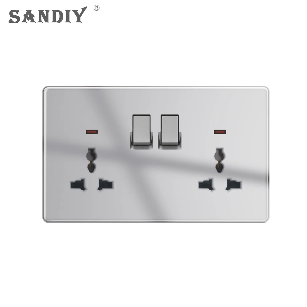 SANDIY Eu Standard Tempered Crystal Glass Wall Outlet 15a 220v Universal Wall Power Single Socket 146 Type Gold Panel