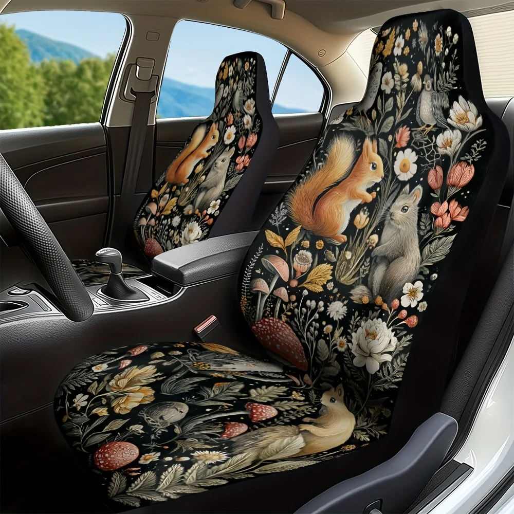 2pcs Modern Animal Print Car Seat Covers - Soft Washable Polyester, Universal Fit For Most Vehicles, Stylish Interior Upgrade Wi