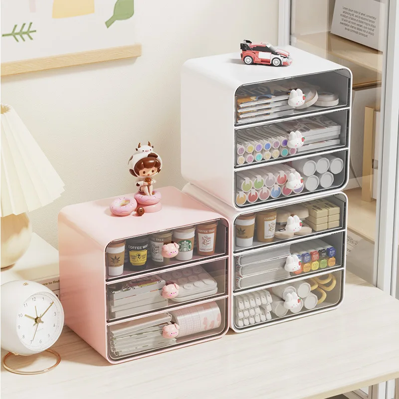 デスクトップオーガナイザーボックス学生文具スクラップブッキング化粧品キャビネットプラスチック引き出し式収納棚デスクアクセサリー