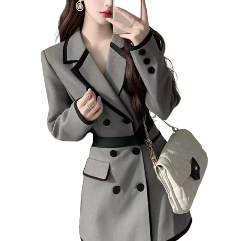 

Celebrity High-end Premium Sense Small Fragrant Style Waist Inside Grey Suit Dress High Appearance Level and High Quality Coat