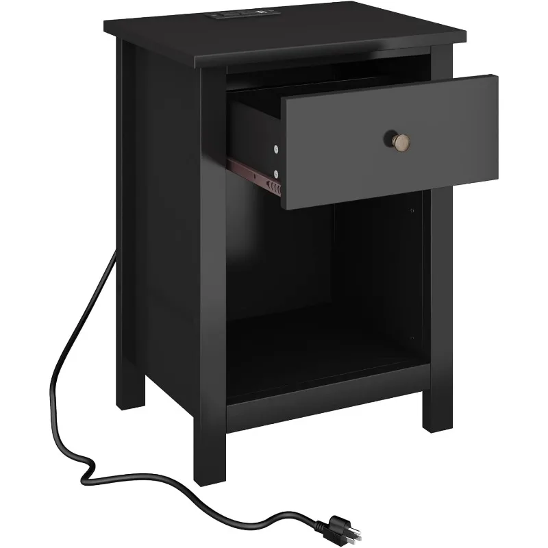 Nightstand, Wooden Top Nightstand with Drawers and Bedroom Storage Space