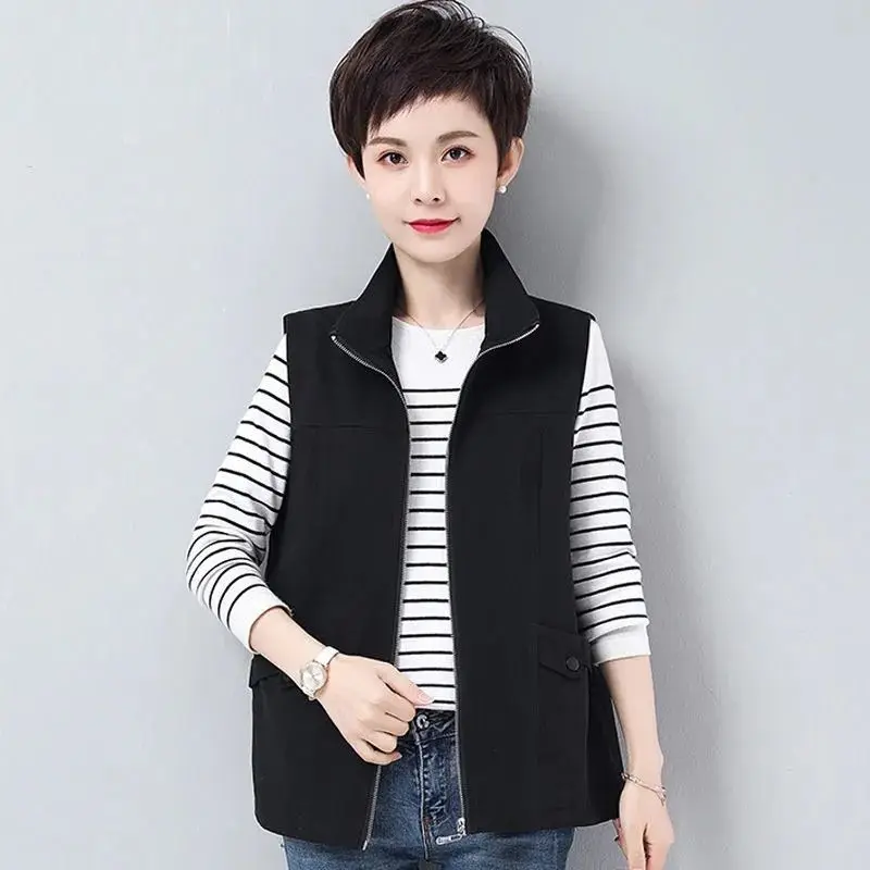Women's Vest Spring Autumn Fashion 2024 New Loose Fit Versatile Inner Lined Jacket for Middle-Aged Mothers Casual Style