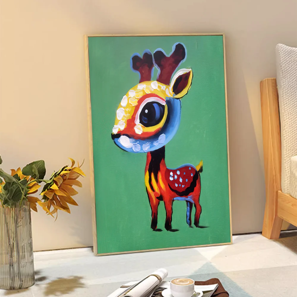 Canvas Print Painting Poster Cute Sika Deer Modern Cartoon Style Living Room Bedroom Porch Sofa Background Home Wall Decoration