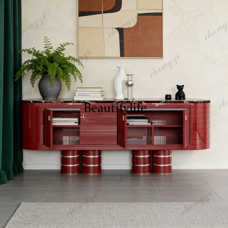 A68Italian light luxury dining side cabinet piano paint marble countertop locker porch cabinet