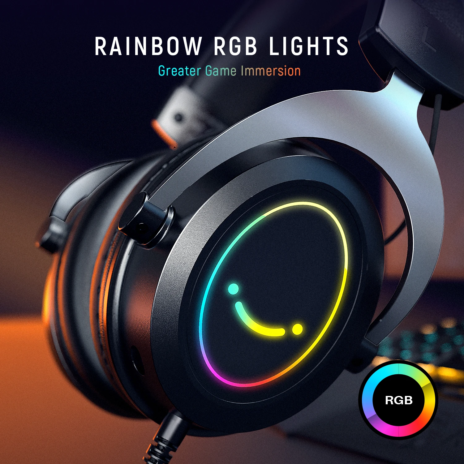 FIFINE 게임용 RGB 헤드셋, 라인 제어, 분리형 마이크, PC,PS4, 5, 스위치, Xbox, 모바일용, 3.5mm 오버이어 헤드폰, AMPLIGAME H3