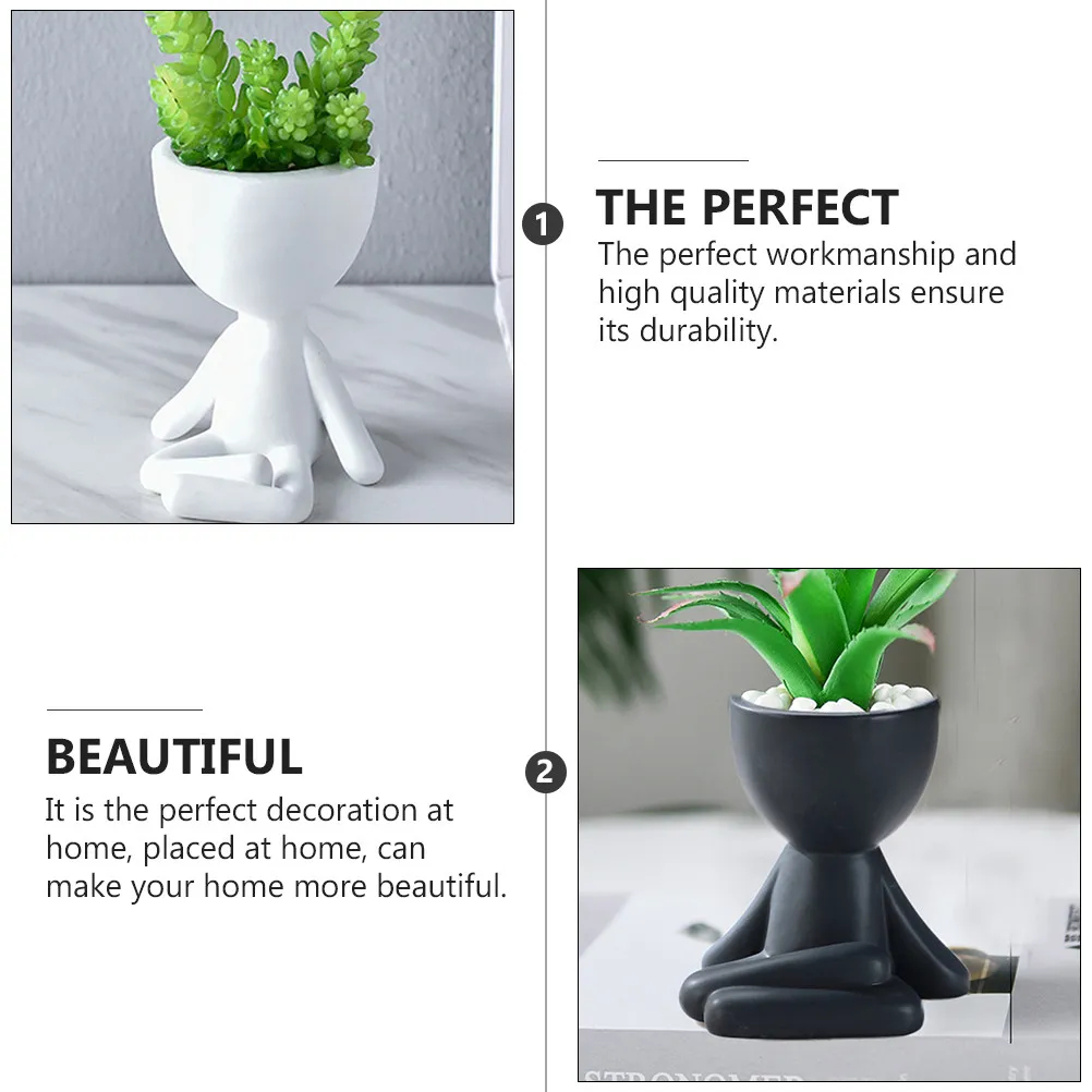 2Pcs Ceramic Humanoid Flowerpot Decorative Desktop Plant Pot Ornament Balcony Garden Succulent Herb Cacti Pot Adornment