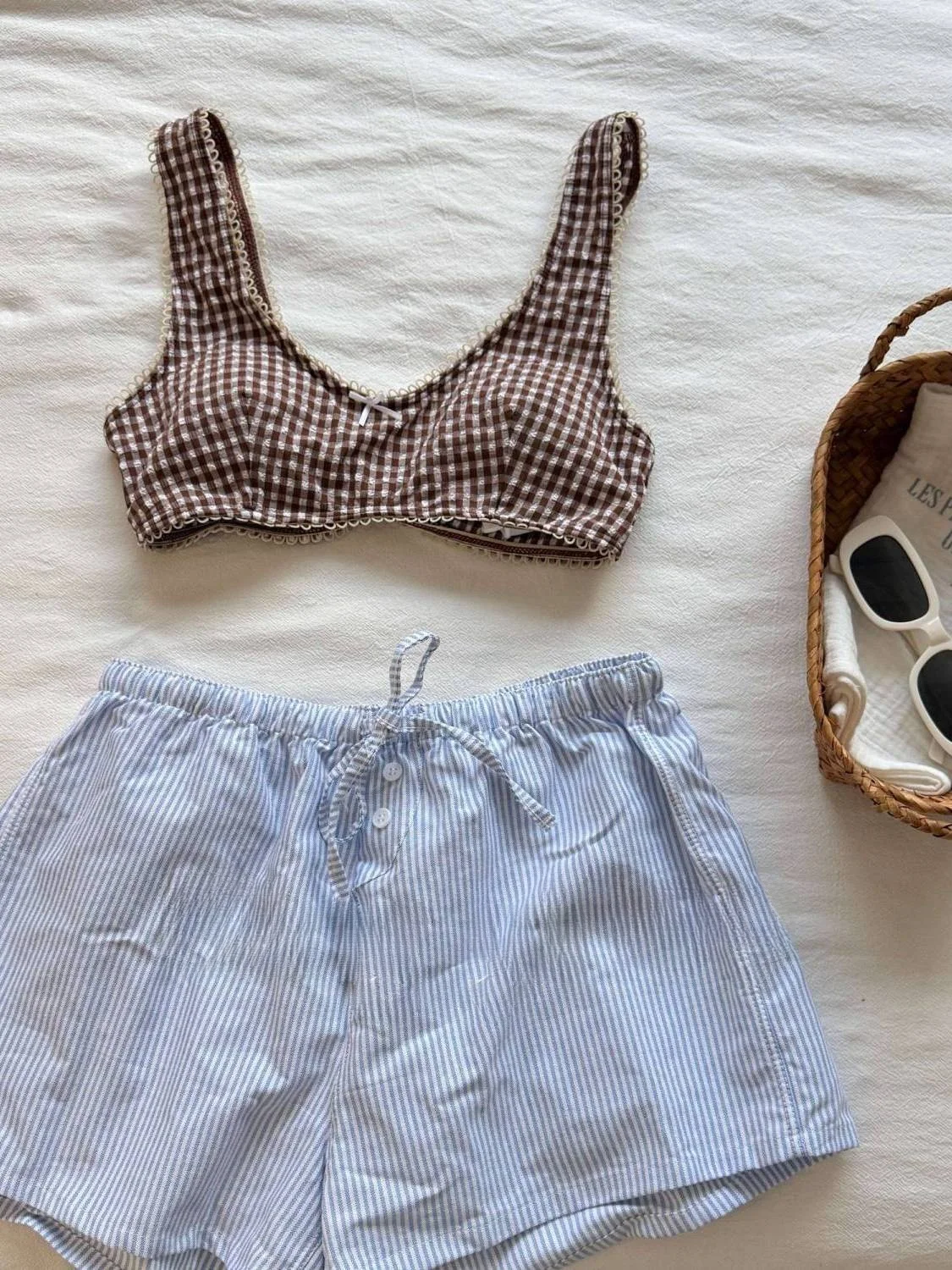 

Купальник Moka Cocoa в стиле ретро с клетчатым узором, сексуальный, раздельный, с регулируемыми бретелями, термостойкие пляжные шорты, треугольный дизайн, полиэстер