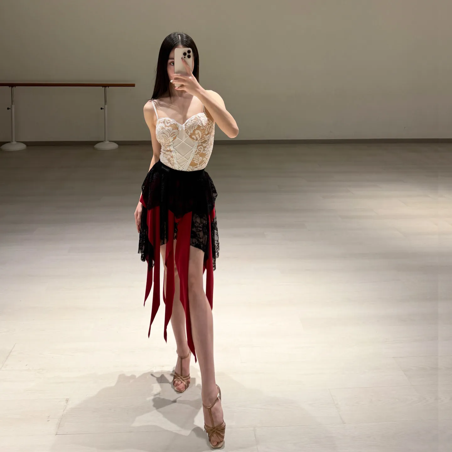 

Latin dance skirt lace irregular short skirt adult female tango samba rumba performance costume professional practice clothes