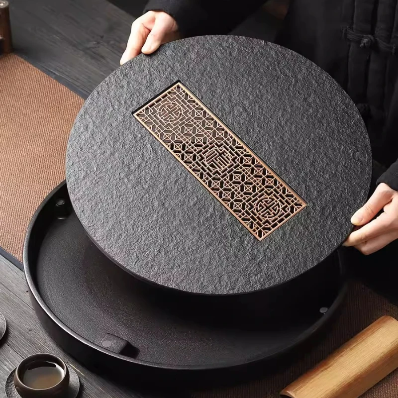 Modern Round Tea Tray Stone Plate Drainage Serving Tea Tray Living Room Home Ceramic bandeija imperial antiga Decorative Tray 4