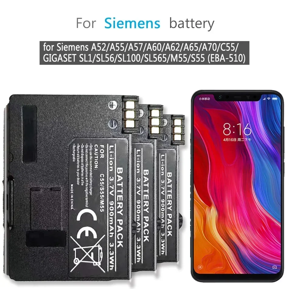 Phone Battery C55 M55 S55 900mAh for Siemens A52/A55/A57/A60/A62/A65/A70/C55/GIGASET SL1/SL56/SL100/SL565/M55/S55 (EBA-510)