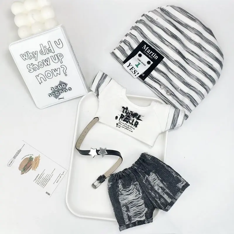

Only Clothes Fashion Diy 10/20cm No Attribute Doll Clothes Black And White Pixel Casual Handsome Doll Replacement Set Girl Gift