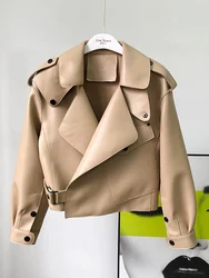 FTLZZ Spring Autumn New Fashion Faux Soft Leather Jacket Women Loose PU Leather Short Coat One Button Locomotive Chic Outwear