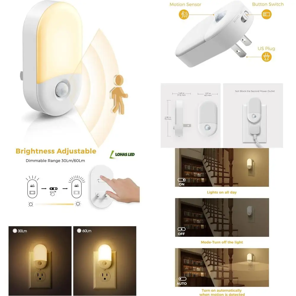 

L Lohas светодиодный ночник с датчиком движения, 2 упаковки, ночник с активированным движением, ночные огни, подключи к настенному датчику движения, 3000k war