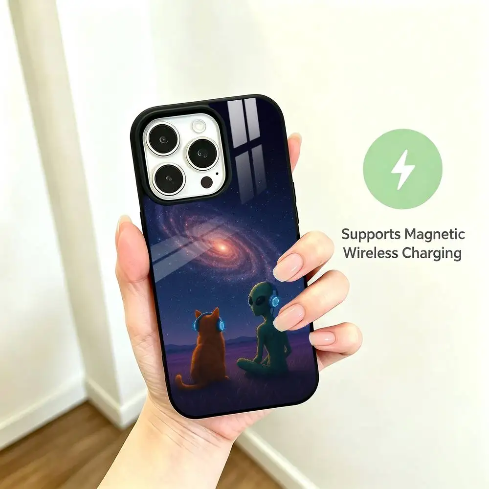 Funny A-Alien UFO  gift Phone Case For iPhone17,16,15,14,13,12,11 Plus,Pro Allows magnetic wireless charging