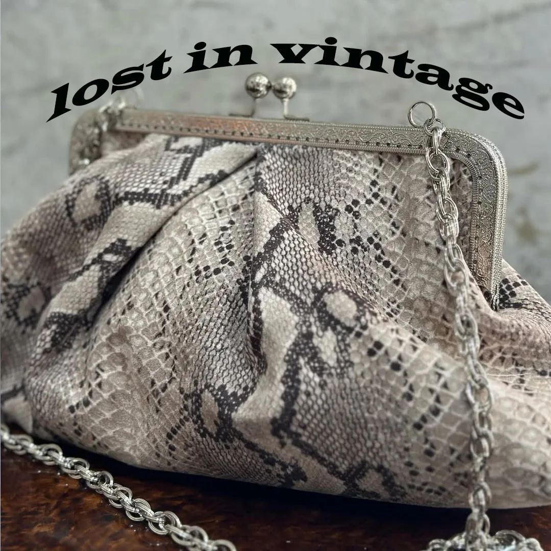 

Lost in Vintage Purse 33x20x12cm Large Python Leather Bag Pasticcino Metal Frame Clutch Puffy Purse Artficial Leather Bags Canta