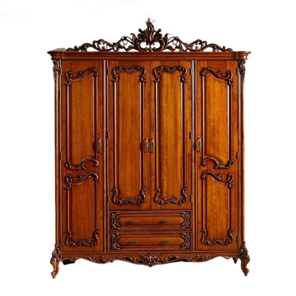 

Четырехдверный шкаф из массива дерева, шкафчик, резной шкаф для хранения, гардеробная в спальне.