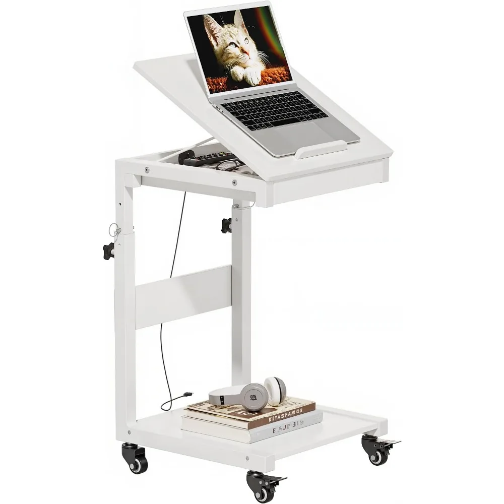 

Shaped End Table with Height Adjustable & Storage, Rolling Side Table with Wheels&GreenForest Coffee Table for Liv