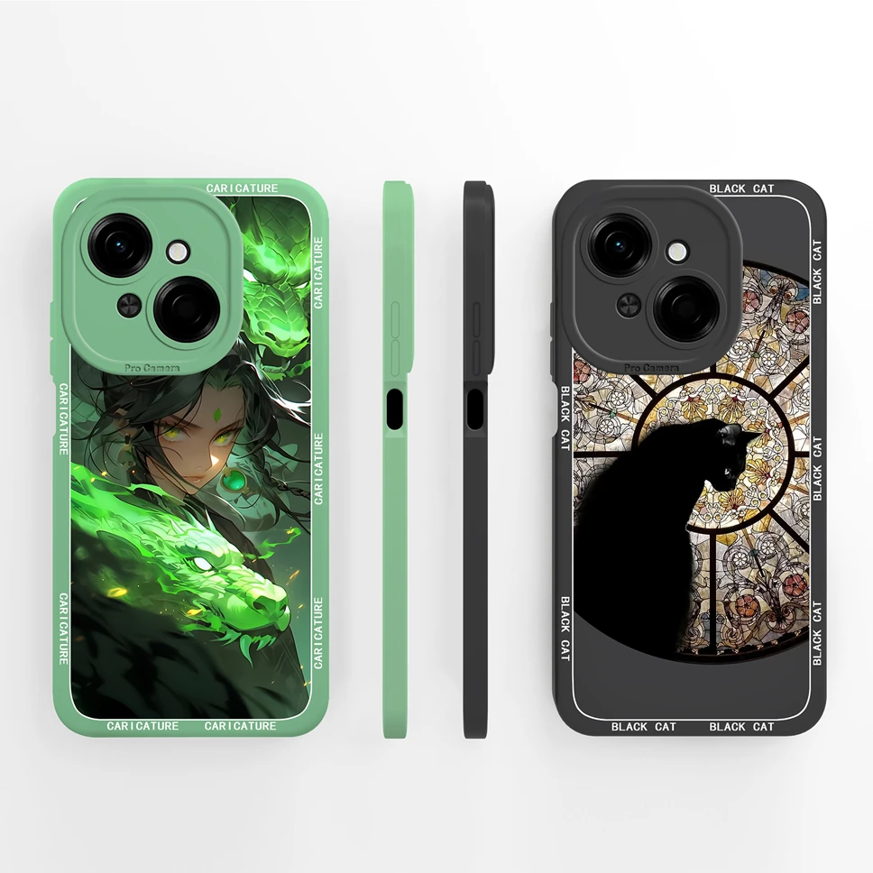 

For Tecno Pop 9 4G 5G Phone Case Black Cat Patterns Soft Liquid Silicone Funda For Tecno Pop9 Lightweight High Quality Cover