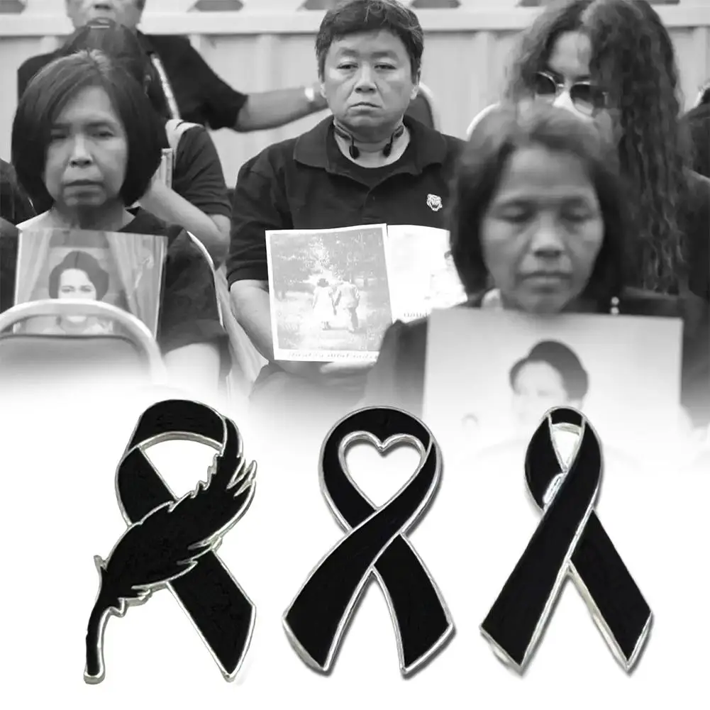 شريط أسود صغير شارة بدبوس بروش جنازات تذكارية دبوس المينا شريط أسود شارة الحداد شارة جنازة دبوس بروش بروش #2