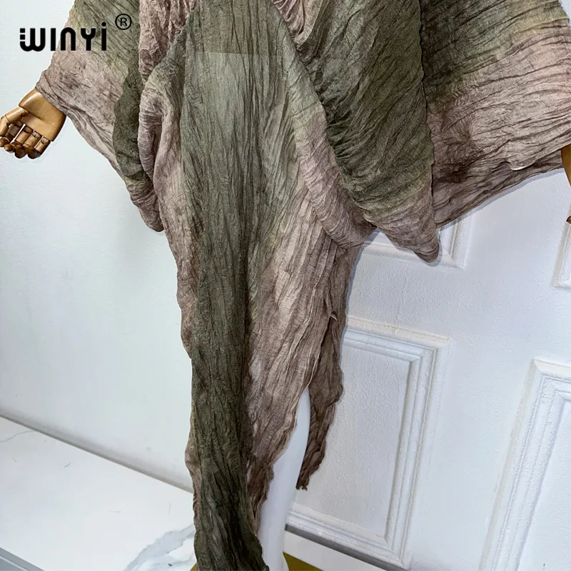 WINYI Summer Tie-dyed retro wrinkled long dress Loose robe Femme Vestidos holiday beach cover up maxi kaftan abaya dubai luxury