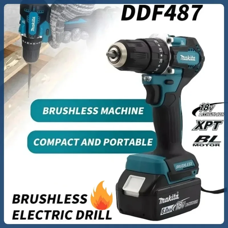 มากีต้า DDF487 สว่านไขควงไร้สาย 18V, ไขควงกระแทกไฟฟ้าแบบไร้แปรงถ่าน, เครื่องมือไฟฟ้าแบบชาร์จได้