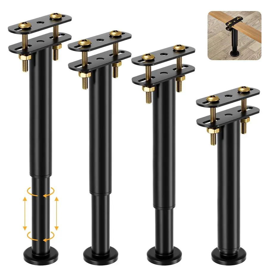 

4Pcs Adjustable Height Bed Support Legs 1016 inch, Extra Durable Steel Bed Frame Support Legs with Wider Base, Bed Slat Support