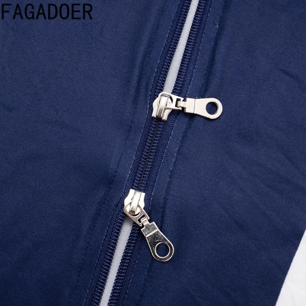 FAGADOER Set 2 Potong Kasual untuk Wanita Pakaian Atasan Crop Lengan Panjang Motif Garis Patchwork + Celana Serasi Pakaian Streetwear Wanita