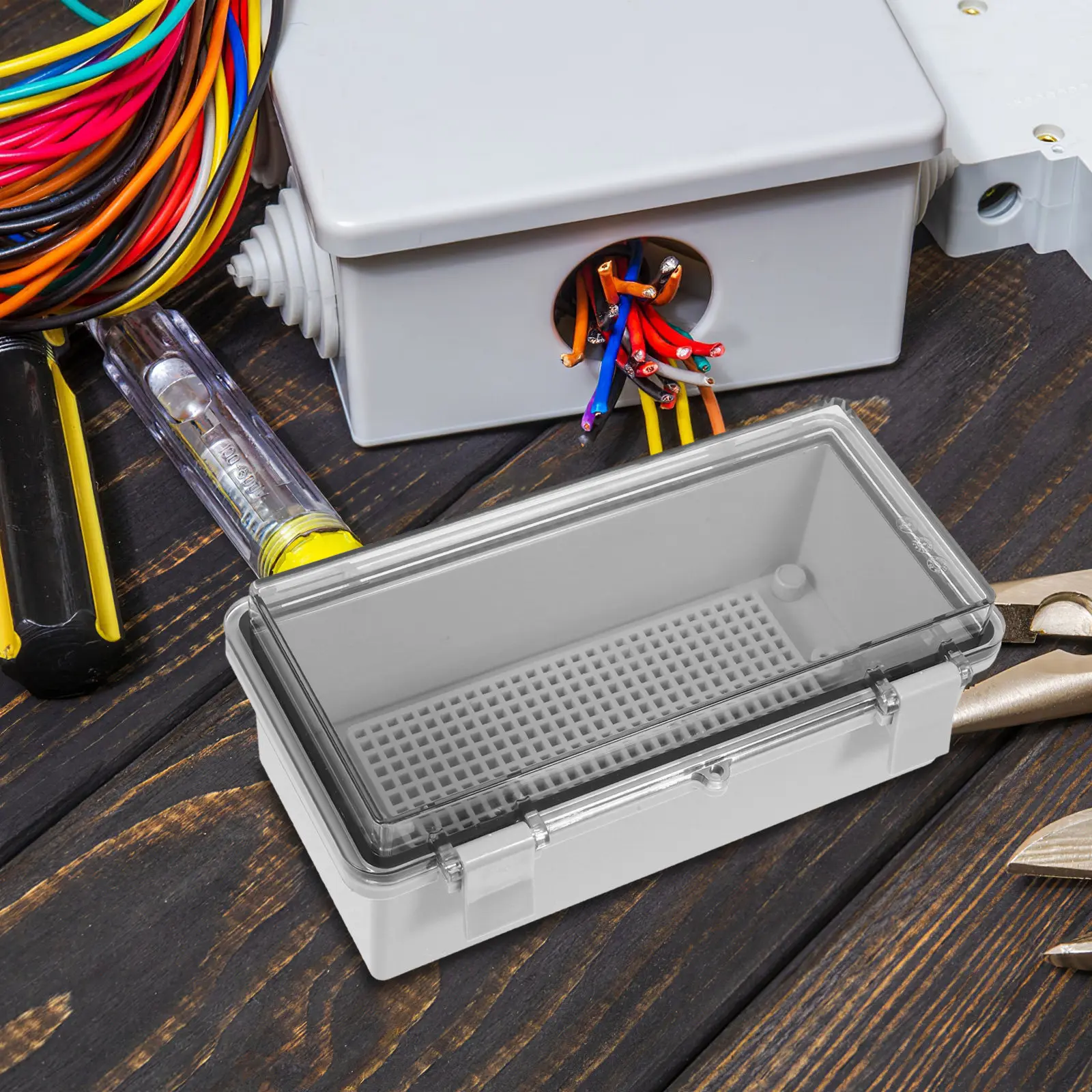 Outdoor Waterproof Junction Box 19.9x9.9cm Weatherproof Electrical Enclosure Flip Cover Cable Management for Garden Lighting