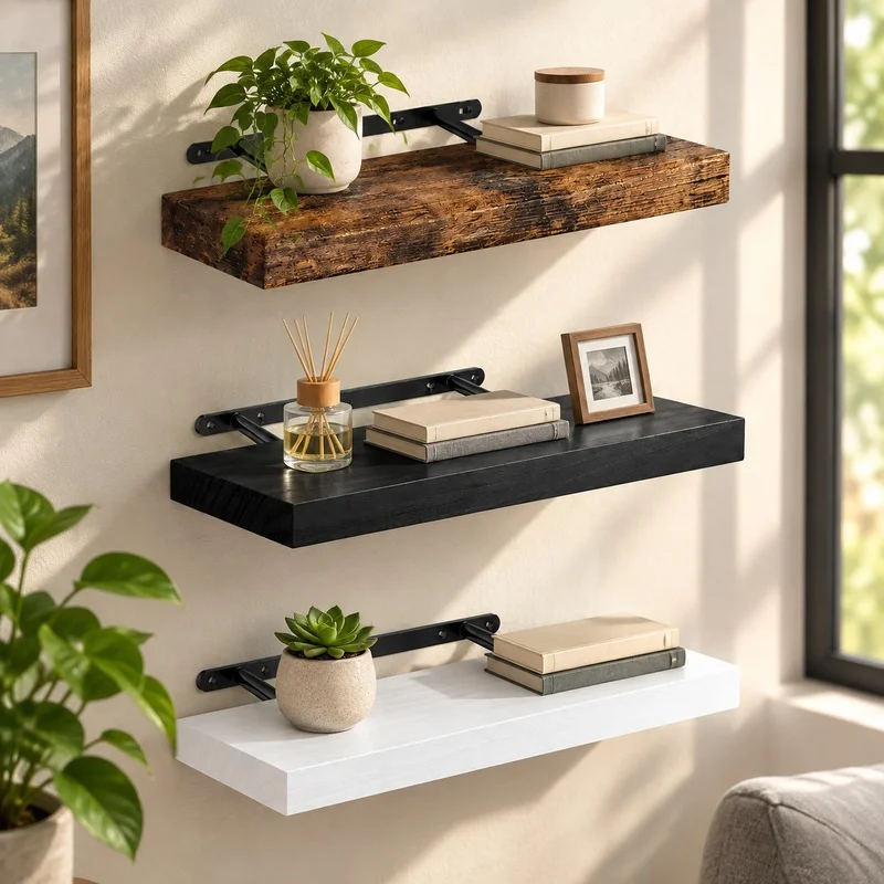 Durable Floating Wall Shelf with Concealed Supports for Versatile Storage in Kitchen, Bathroom, Nursery, and Living Spaces