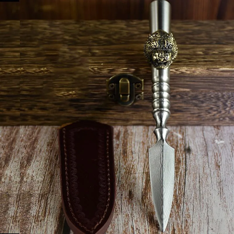 Chinese Weapon Retro Stainless Steel Integrated Pattern Steel Needle Tea Knife Tea Cake Cone Pu'er Tea Box Tea Set Accessories