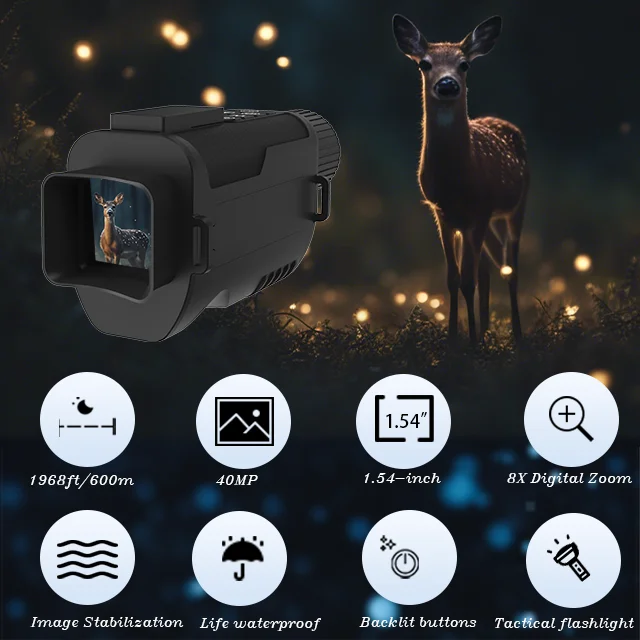 

Monocular Night Vision Device 4K UHD Infrared Camera 8X Digital Light Zoom Hunting Telescope Outdoor Search Full Darkness 600m