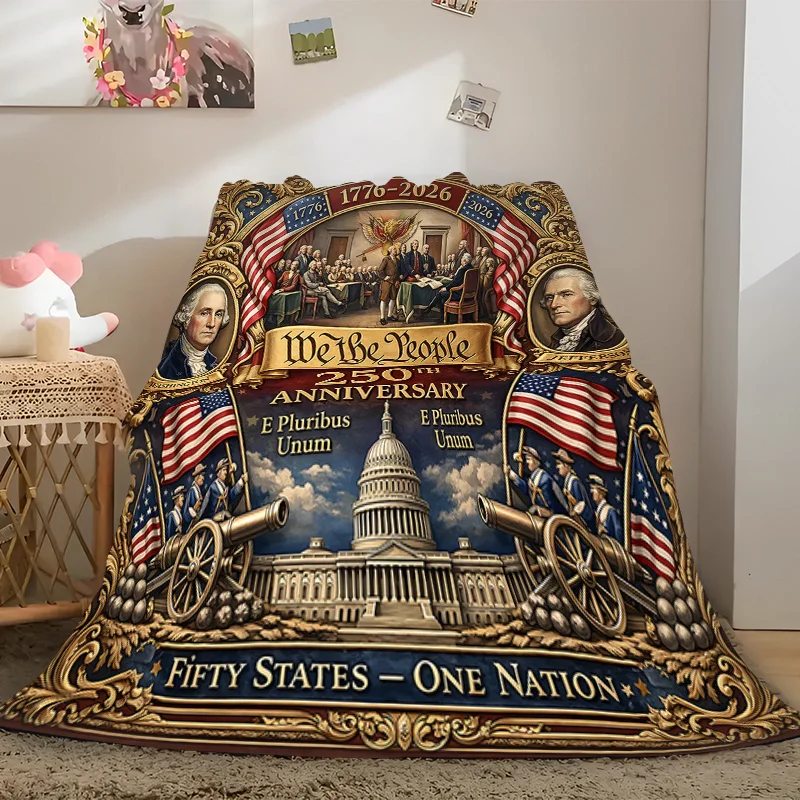 250th Anniversary US Founding Commemorative Blanket 1776-2026,  Soft Thick Flannel  Blanket, Historical Pattern Bed Sofa Cover H
