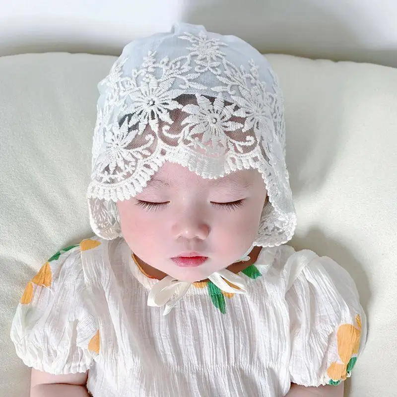 Lace Embroidery Flower Baby Hat Summer Breathable Mesh Infant Girl Bonnet Cap Newborn Photography Props