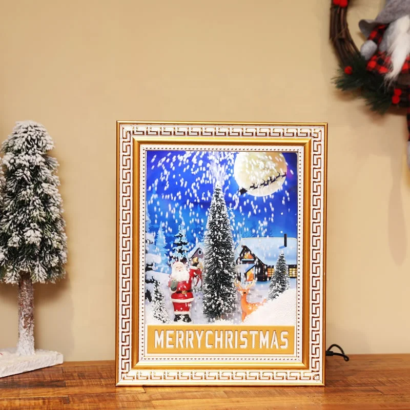 Moldura de foto de natal com música, artesanato de feliz natal, linda moldura com sopro de neve e luz para decoração de natal