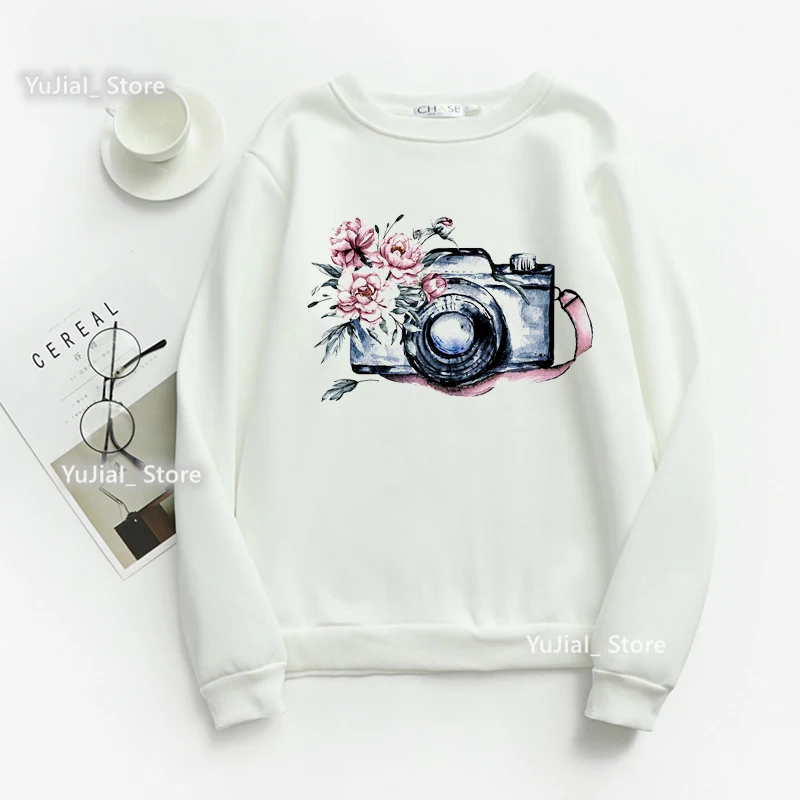 

Watercolor Camera Print Sweatshirt Girls Fashion Hoodies Women'S Clothing Harajuku Cool Winter Tracksuit Femme Coat Streetwear