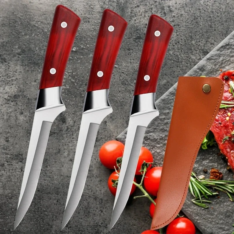 Stainless Steel Kitchen Fruit Paring Chef Knife Butcher\'s Boning Knife Pork Beef Sheep Fish Cutting Pocket Knives with Sheath