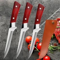 Stainless Steel Kitchen Fruit Paring Chef Knife Butcher's Boning Knife Pork Beef Sheep Fish Cutting Pocket Knives with Sheath