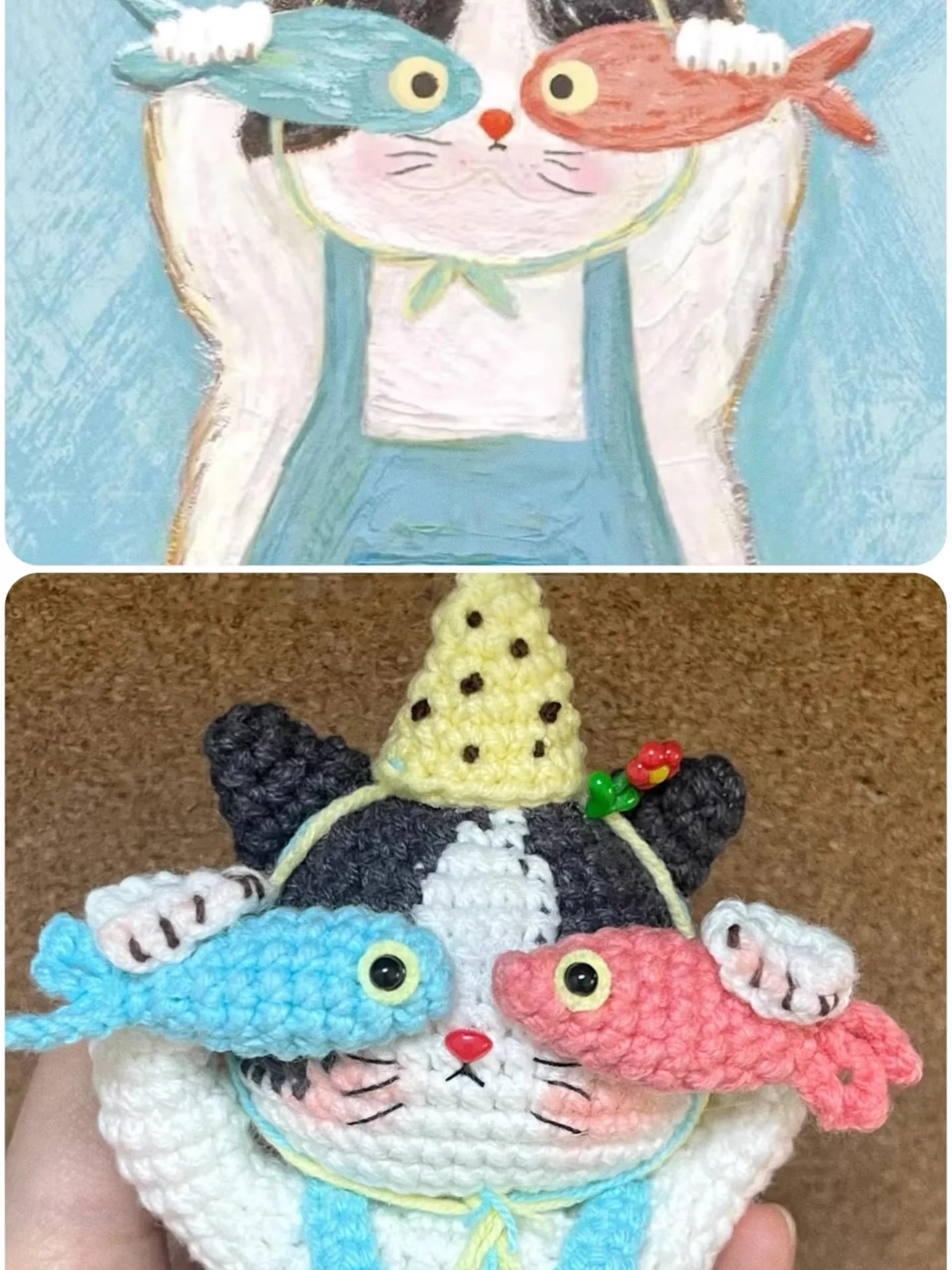 Handmade DIY Crochet Fish-Loving  Doll Keychain Material Kit Woolen Crafts Time-Killer Feline Fanatics Will Adore