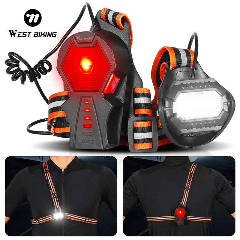 WEST BIKING Running Chest Light USB Rechargeable Outdoors Night Safety LED Body Lamp 3 Modes IPX4 Waterproof Reflective Straps