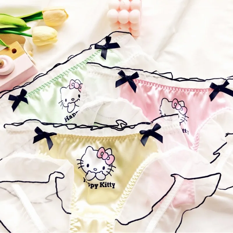 Sweet Hello Kitty Girls Sexy Briefs Panties Cartoon Cute Women's Bikini Underwear Transparent Low Waist Lingerie Трусы Женские