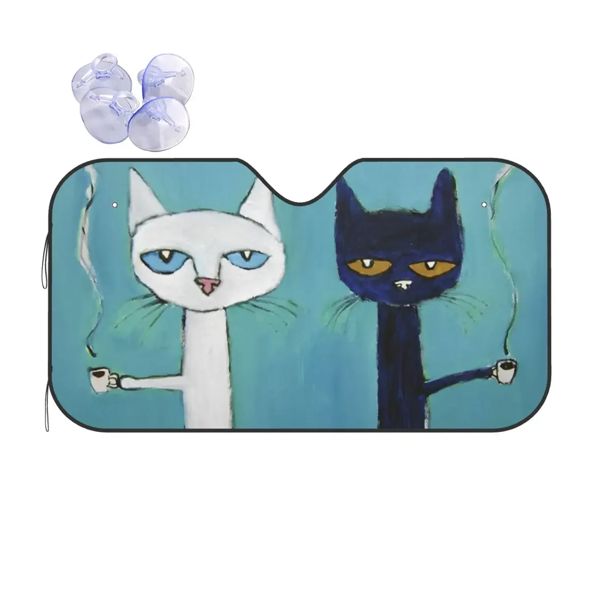 

Kawaill Cat drinking coffee Funny Novelty Windshield Sunshade 76x140cm Funny Paintings Aluminium Foil Car Sunshade Solar Protect