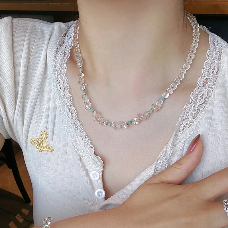 

Handmade White Amazonite Bracelet Necklace Women Elegant Collarbone Chain