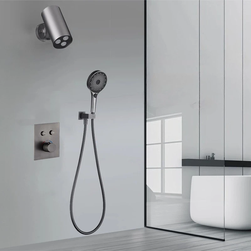 

FARRETE thermostatic shower concealed Shower trim system gun gray full copper concealed built-in bathroom fixture shower system